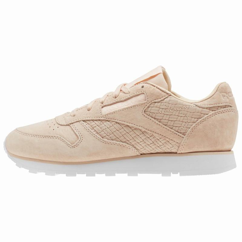 Reebok Classic Leather Woven Emb Shoes Womens Pink/White India NO2833DY
